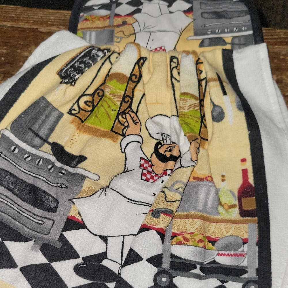 Chef Kitchen hanging Oven door Towel with Black and Yellow Accents